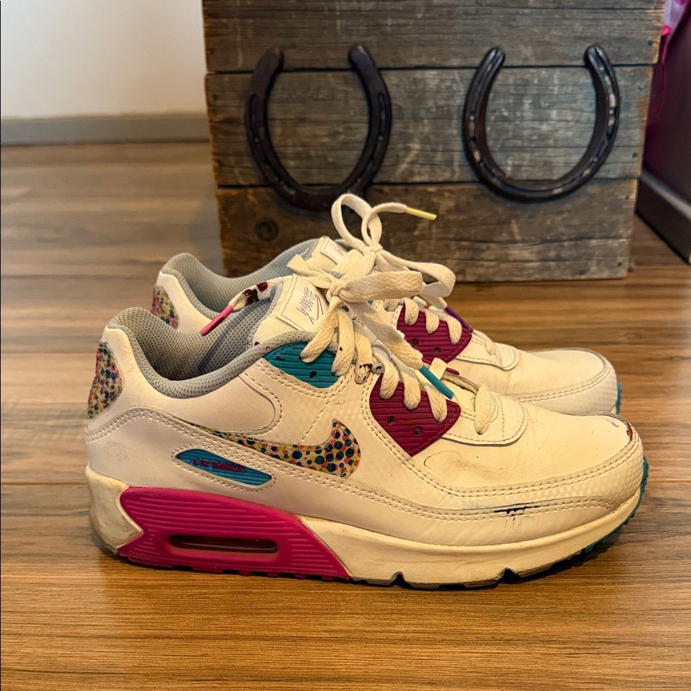 Nike Air Max sneakers - white with pink, blue, and colorful accents